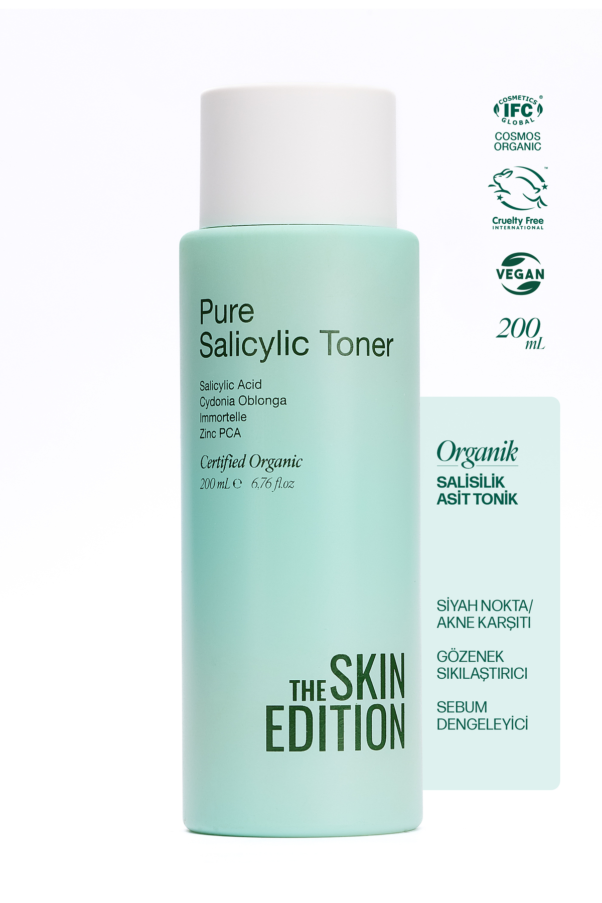 The Skin Edition Organik Sertifikalı Doğal Salisilik Asit Tonik 200 ml | Siyah Nokta Karşıtı, Gözenek Sıkılaştırıcı