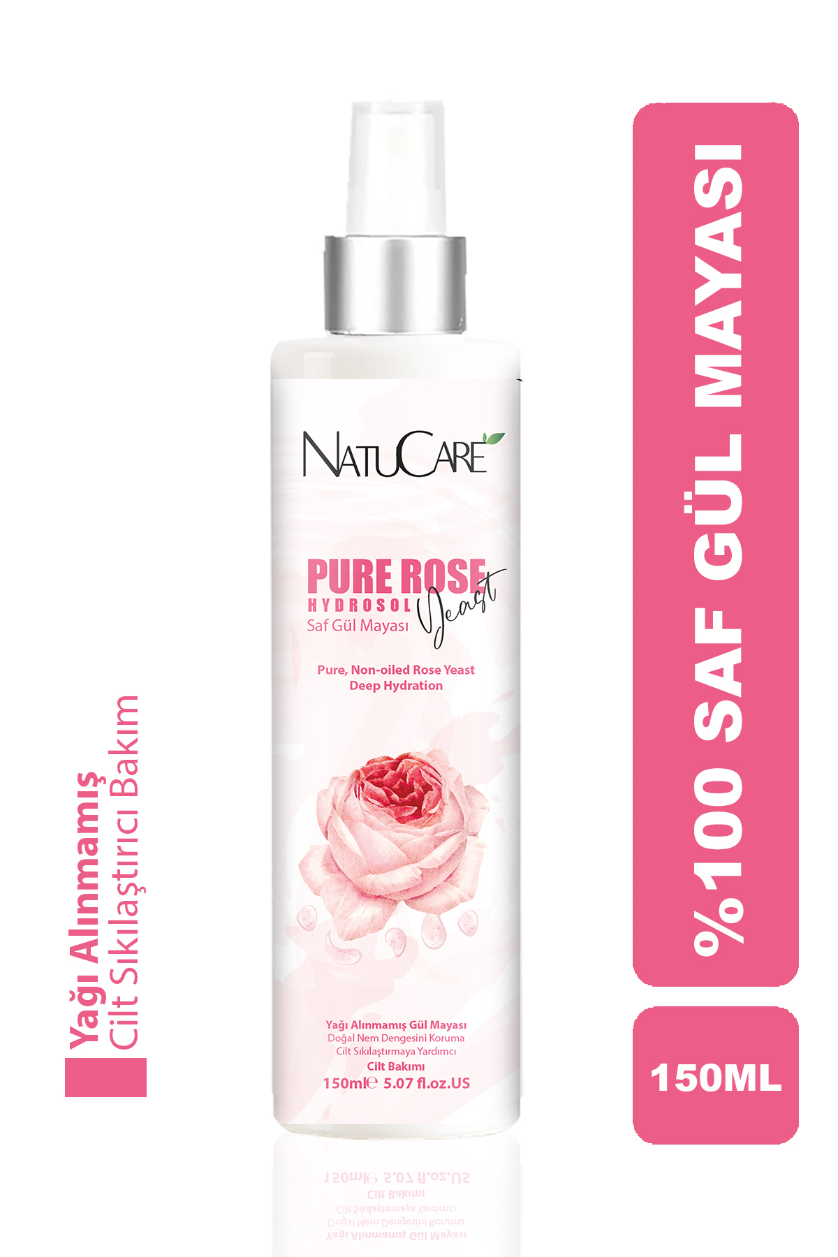 NatuCare Yoğun Besleyici Ve Cilt Sıkılaştırıcı %100 Saf Ve Doğal Hidrosol Gül Mayası 150ml
