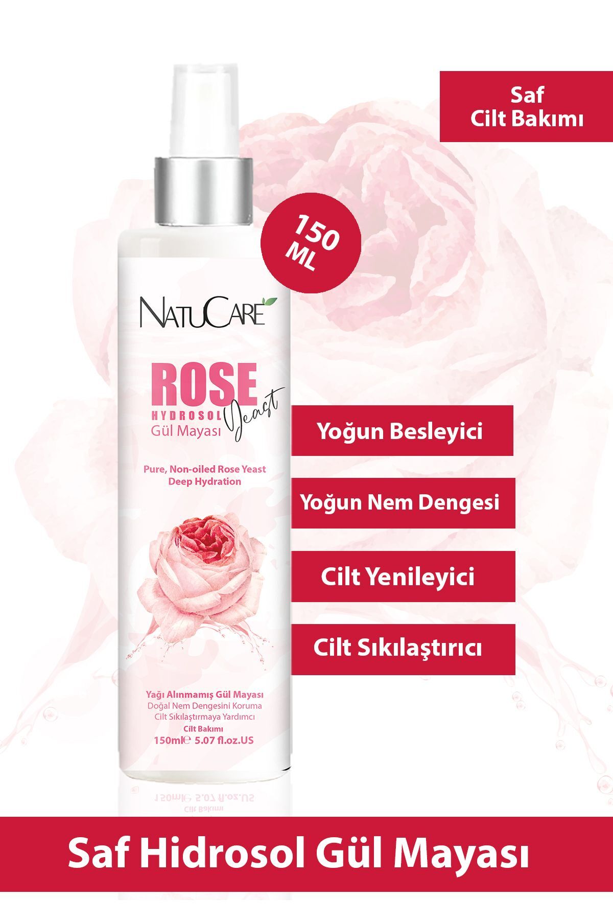 NatuCare Yoğun Besleyici Ve Cilt Sıkılaştırıcı %100 Saf Ve Doğal Hidrosol Gül Mayası 150ml - Görsel 2
