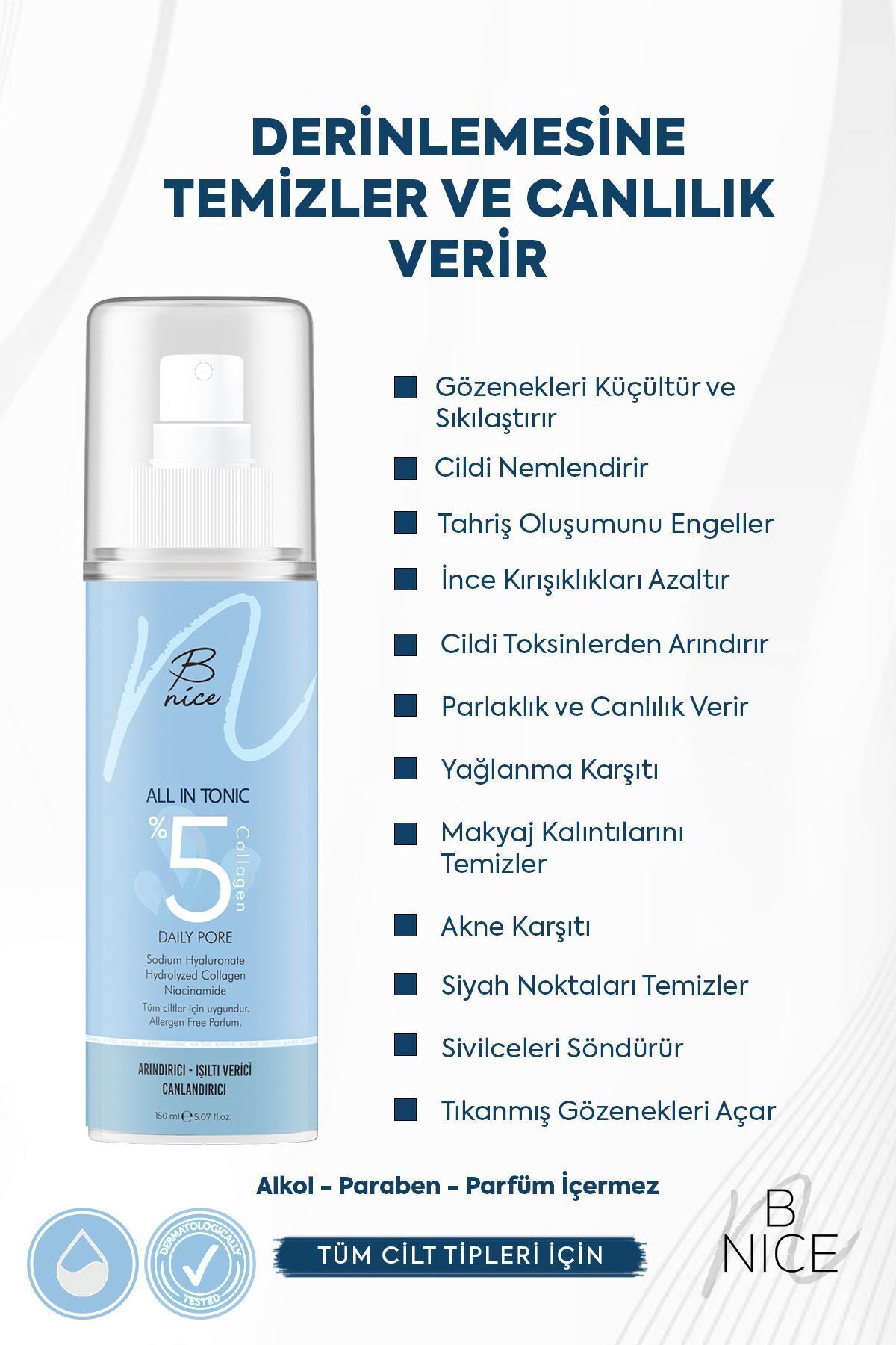 BNICE Canlandırıcı ve Gözenek Sıkılaştırıcı Akne Karşıtı Cilt Toniği - 150ML - Görsel 2