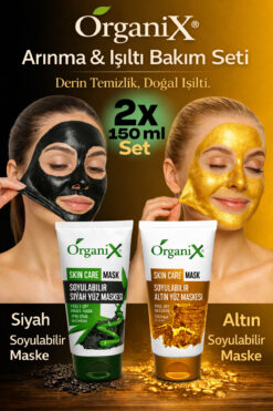 Organix Soyulabilir Yüz Maskesi | Siyah & Altın | Siyah Nokta ve Derinlemesine Temizlik (2x150ml)