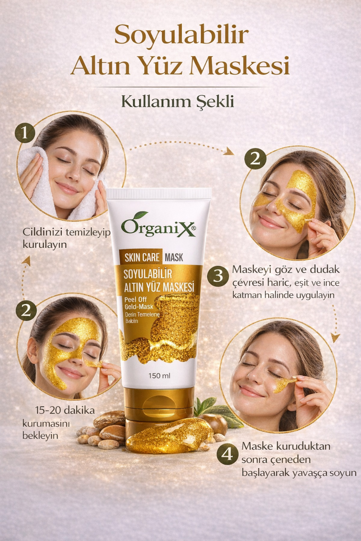 Organix Soyulabilir Yüz Maskesi | Siyah & Altın | Siyah Nokta ve Derinlemesine Temizlik (2x150ml) - Görsel 3