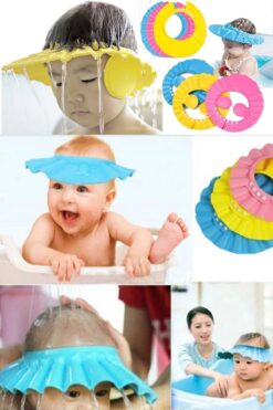 HERFİE Ayarlanabilir Banyo Koruyucu Silikon Hijyenik Su Geçirmez Banyo Şapkası Sağlam Kulak Koruyuculu