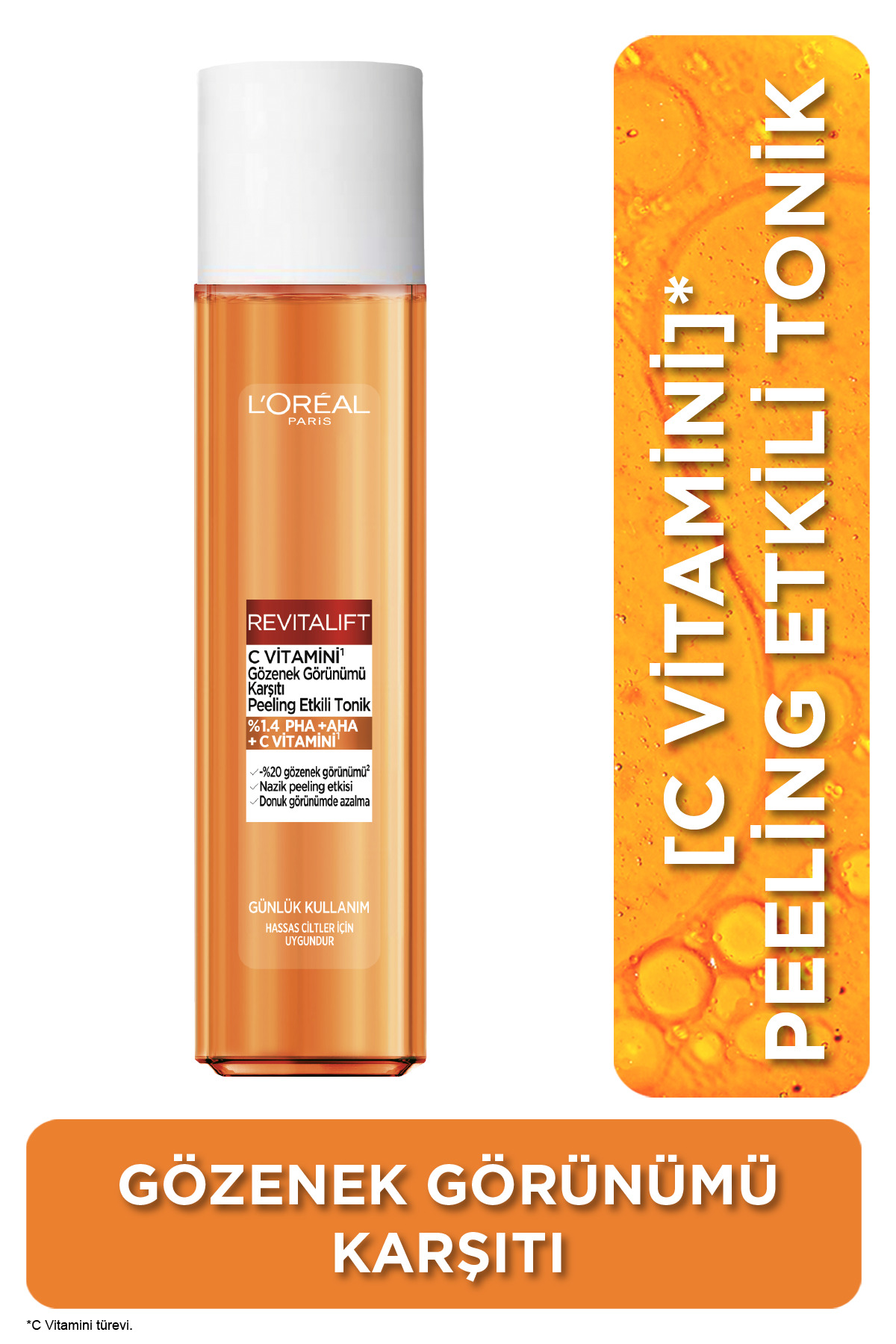 L'Oreal Paris Revitalift C Vitamini Gözenek Görünümü Karşıtı Peeling Etkili Tonik 180ML