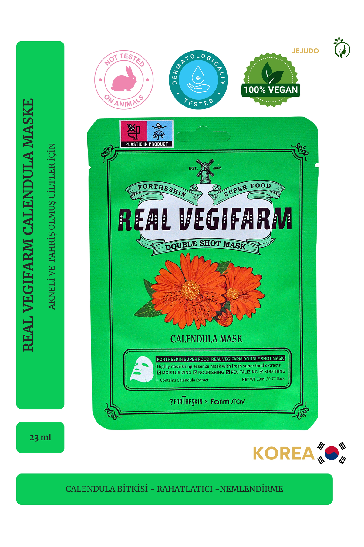 JEJUDO Calendula Mask–Jejudo Kore Menşeli Yatıştırıcı & Nemlendirici Yüz Maskesi, Tahriş Olmuş Ciltler