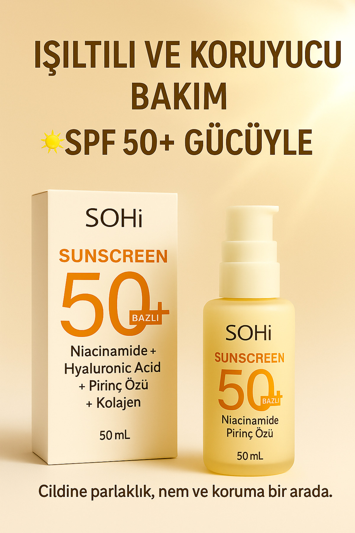 SOHİ SPF 50+ Güneş Kremi | Kolajen & Niacinamide & Hyaluronik Asit