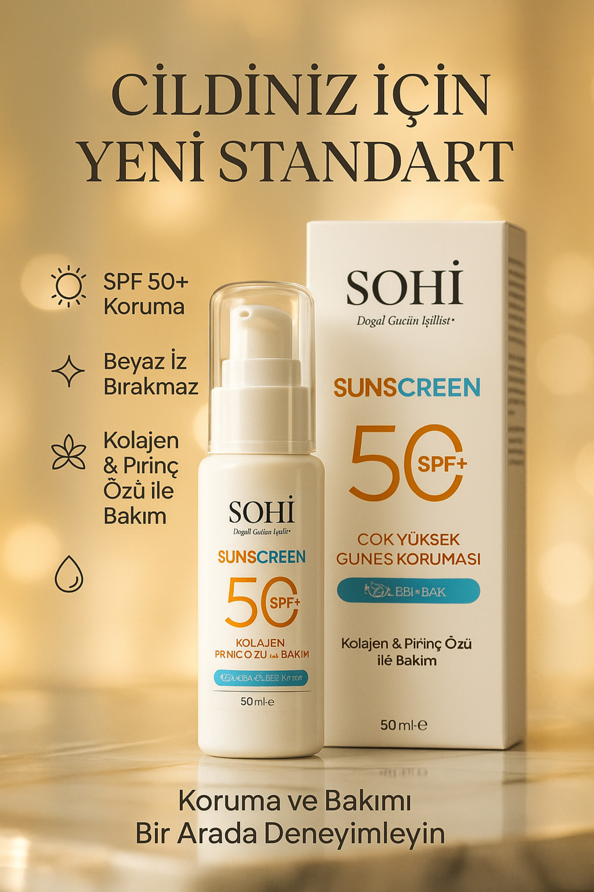 SOHİ SPF 50+ Güneş Kremi | Kolajen & Niacinamide & Hyaluronik Asit - Görsel 3