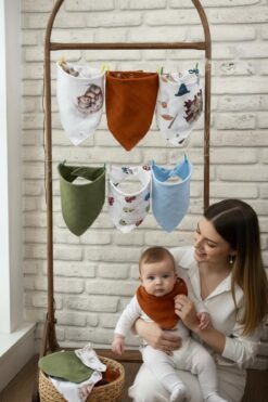 Lasilla Erkek Bebek Ağız Mendili Fular 6’lı Set – %100 Pamuk Müslin, Çıtçıtlı Salya Mendili