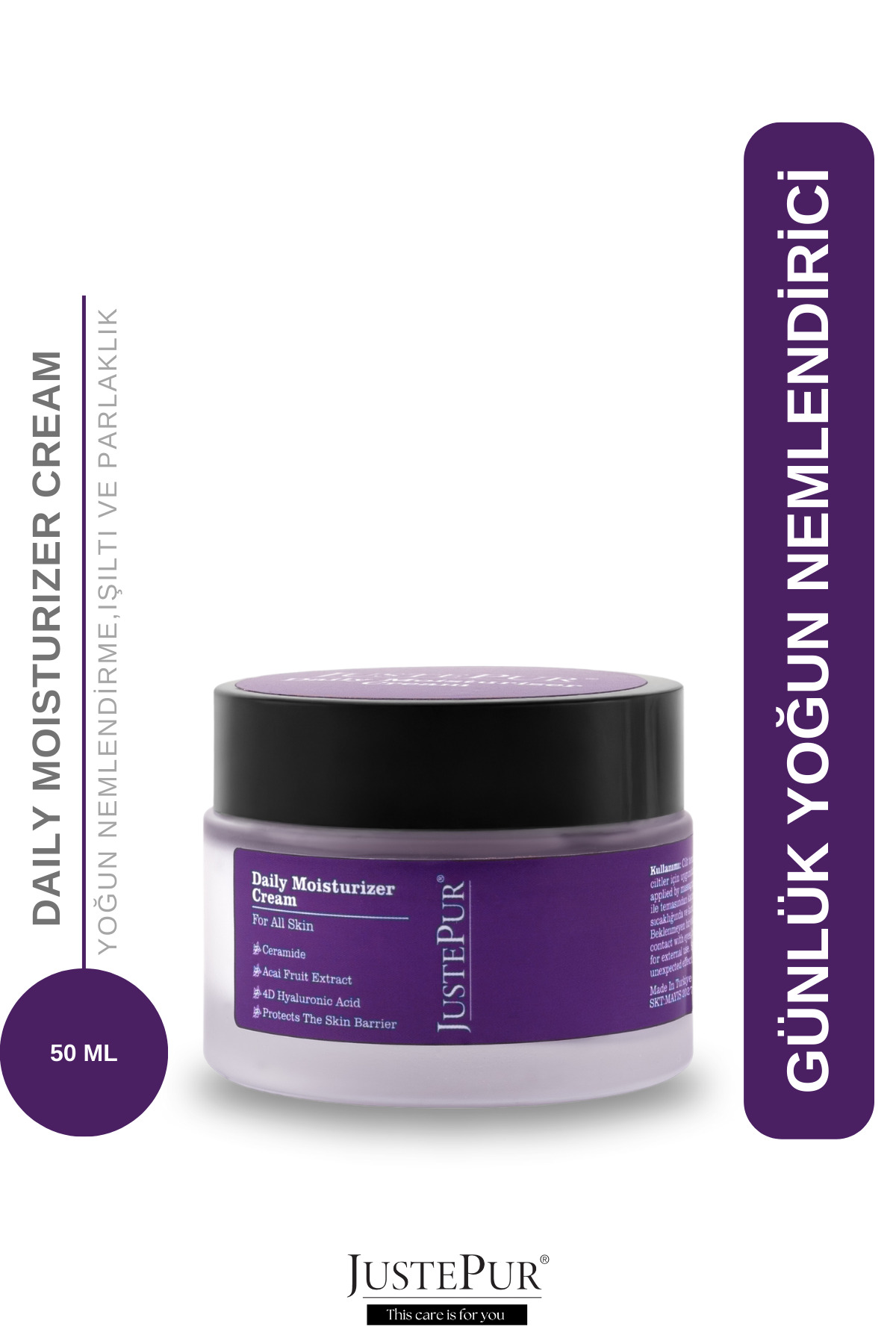 JUSTEPUR Acai Berry Özlü Günlük Yoğun Yüz Nemlendirici Krem Aydınlatıcı Yenileyici Su Bazlı Tüm Ciltler 50 ml