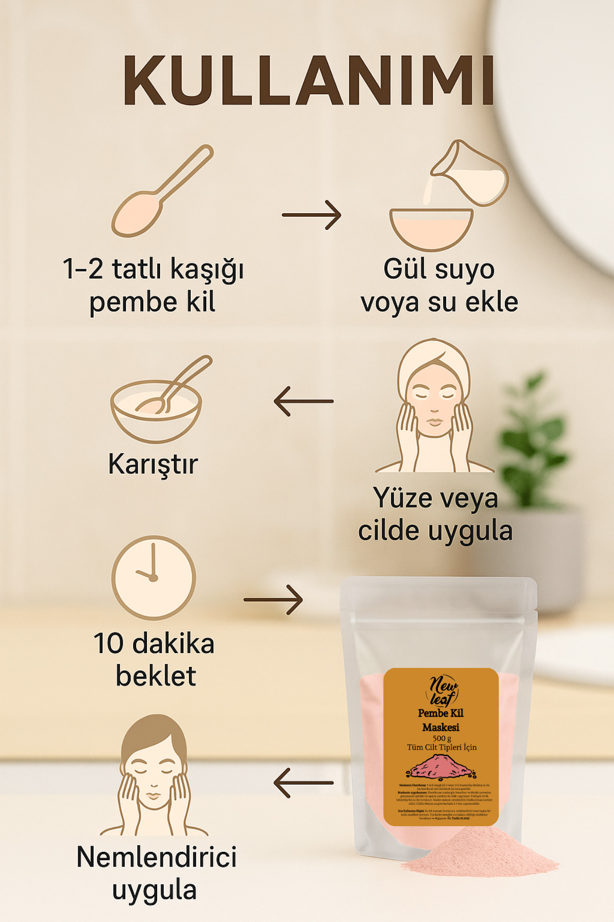 Newleaf Pembe Kil Maskesi 500 gr - Görsel 3