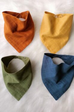 3Baby 4 Adet %100 Organik Pamuk Çift Katlı Iki Çıtçıtlı Müslin Bebek Fular & Salya Önlük