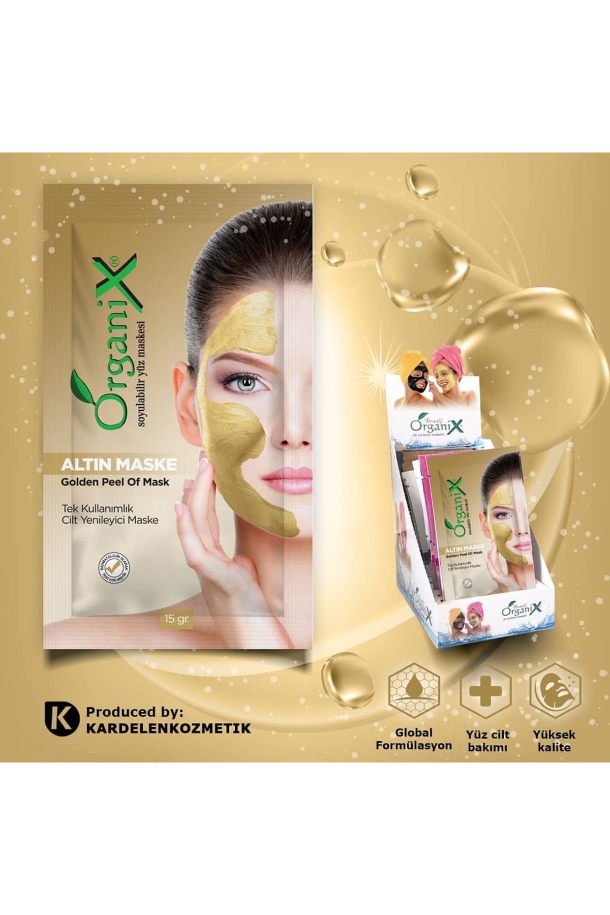 Organix Tek Kullanımlık Altın Maske - Cilt Yenileyici Soyulabilir Yüz Maskesi 15 gr - Görsel 3