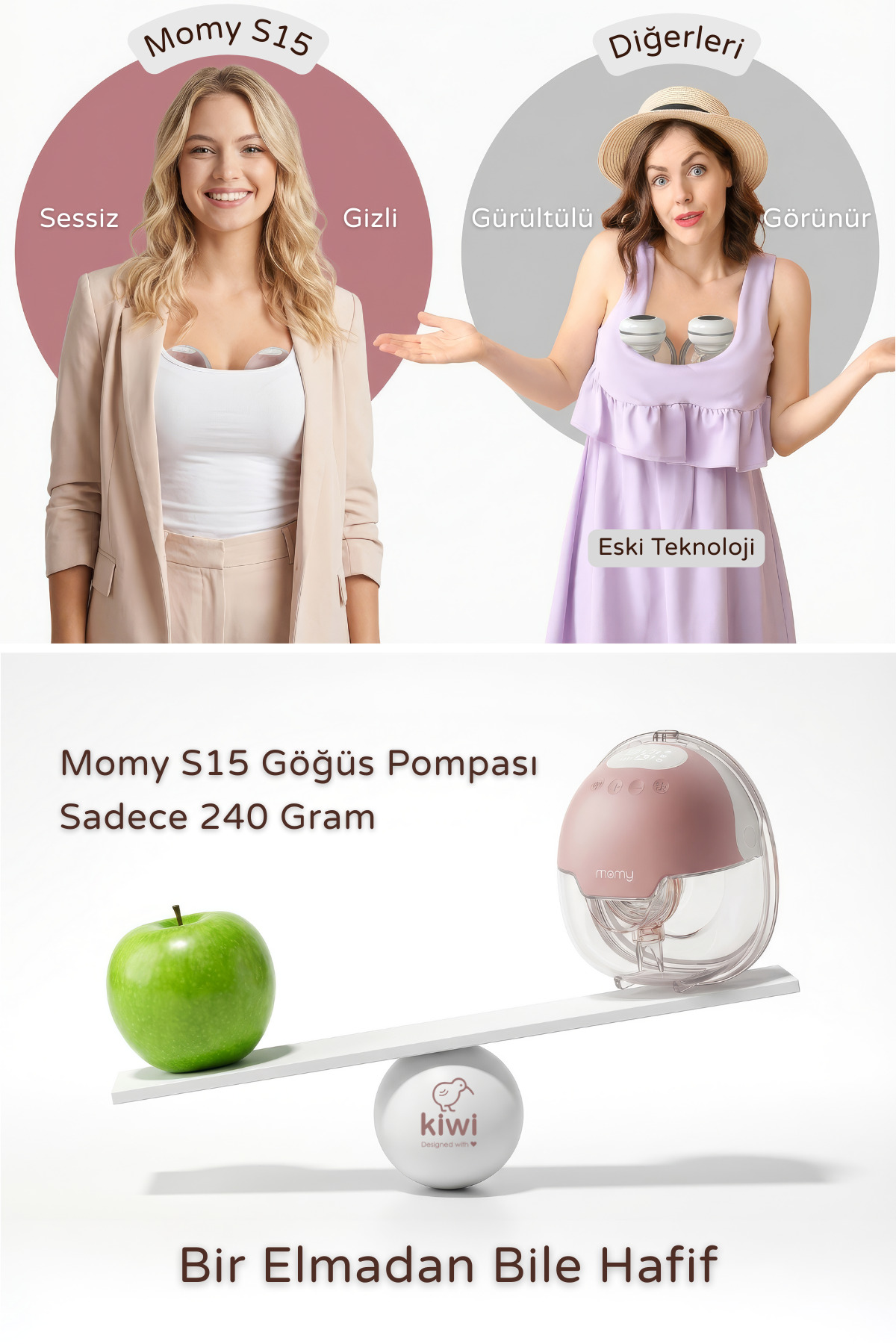 Kiwi Momy S15 Pro Süt Artıran Giyilebilir Göğüs Pompası, Ultra Sessiz - Gizli, 4 Mod 12 Seviye, LED Panel - Görsel 2