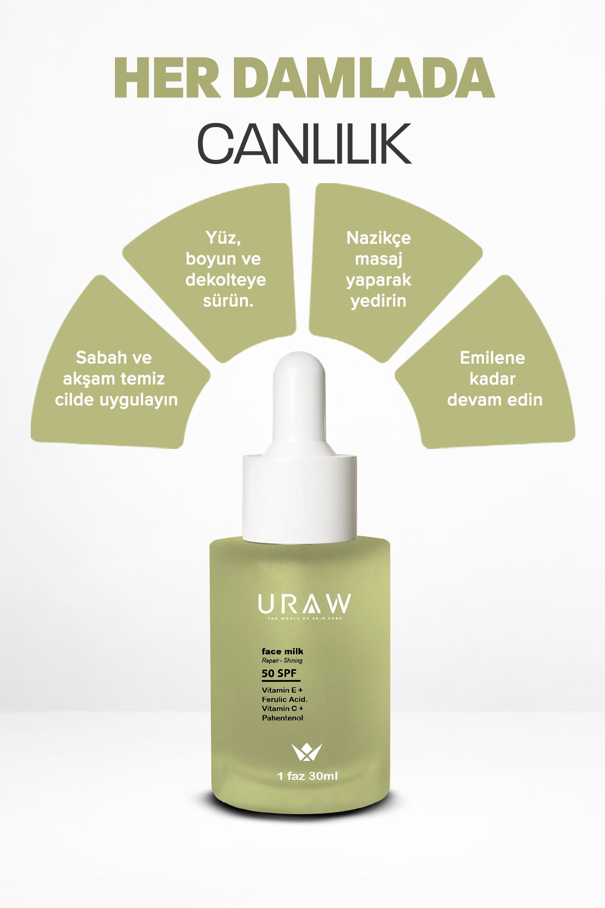 Uraw Face Milk ( Pürüzsüz Görünümü Destekleyen Yenileyici Cilt Bakım Serumu ( 30 ml ) - Görsel 3
