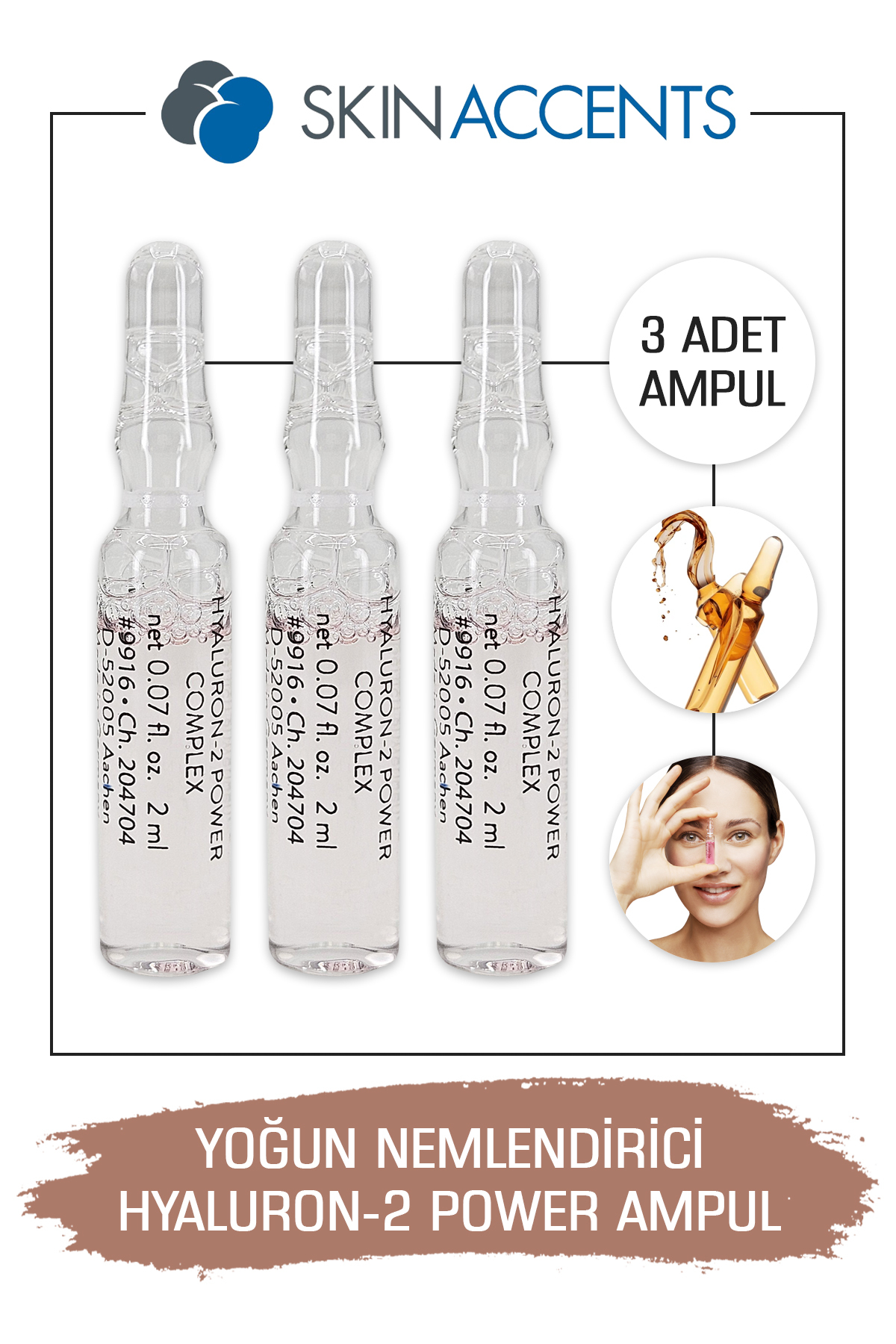 Skin Accents Yoğun Nemlendirici Yumuşatıcı Ampul Hyaluron Power Cilt Serumu 3 Adet Dermaroller Dermapen Serum