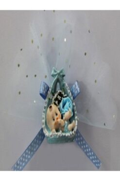Kazanabil SEPET İÇERİSİNDE ÇİÇEK VE BEBEK BİBLOLU TÜLLÜ BEBEK ŞEKERİ MAVİ