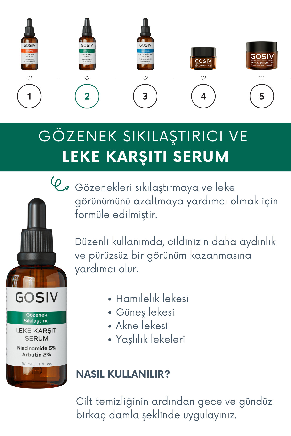 Gosiv Gözenek Sıkılaştırıcı Ve Leke Karşıtı Cilt Bakım Serumu 30 Ml (niacinamide 5% + Arbutin 2%) - Görsel 3