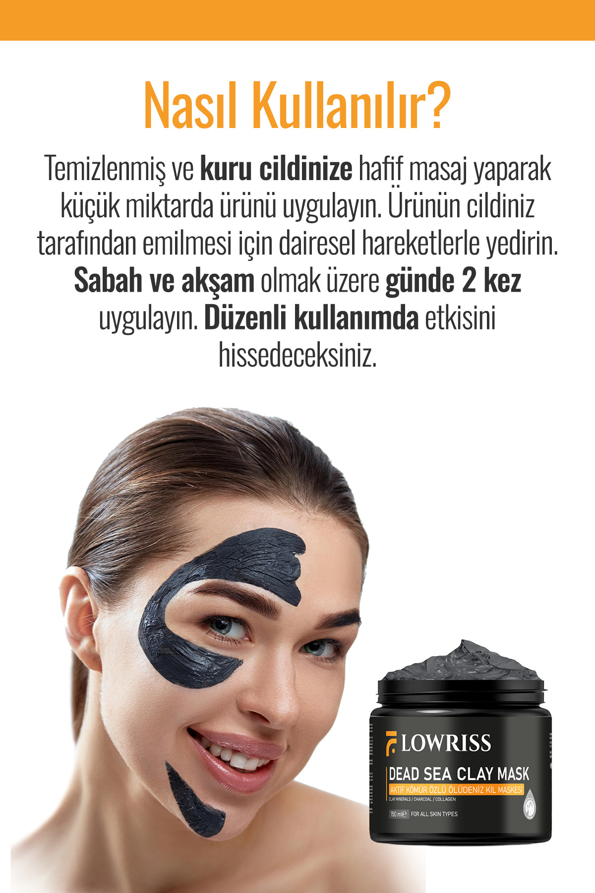LOWRISS Aktif Kömür Özlü Ölü Deniz Kil Maskesi, Kolajen, Siyah Nokta, Ölü Deri- Toksin ve Kirden Arındırır - Görsel 3