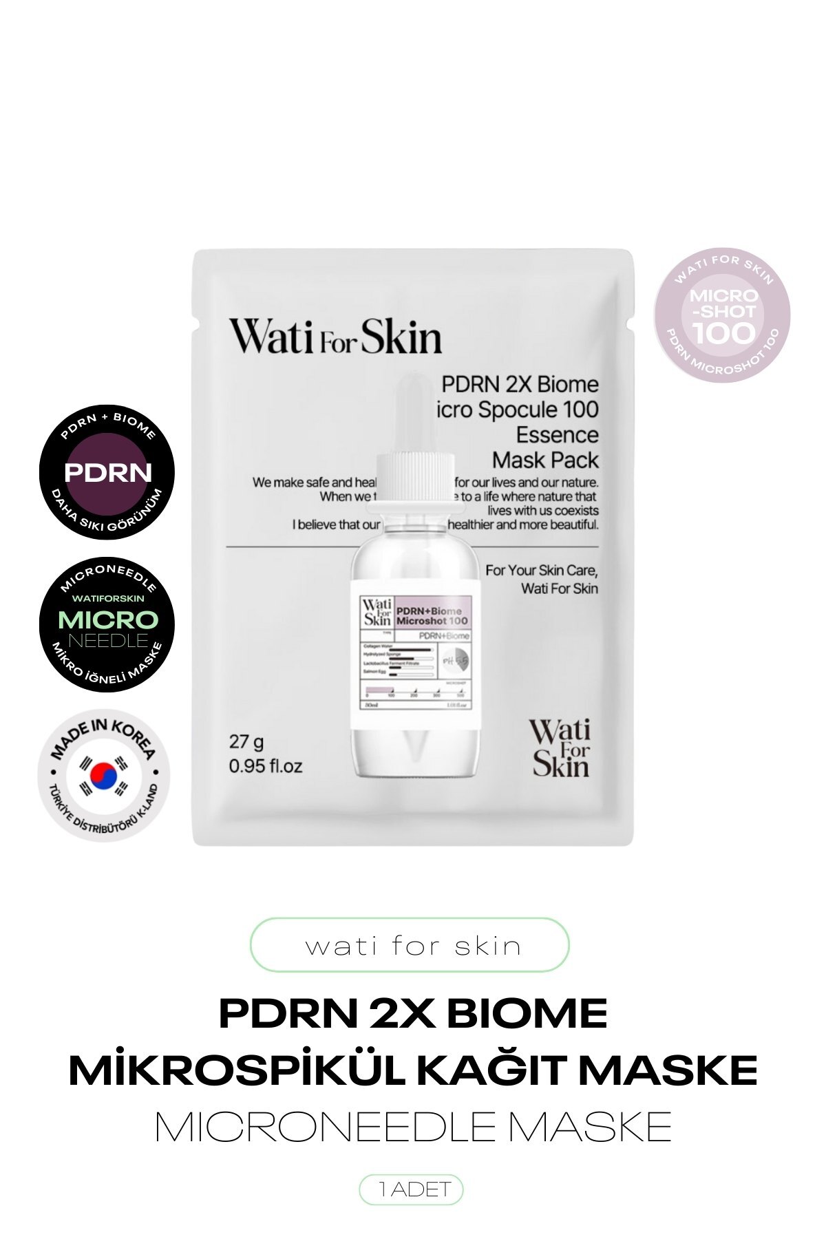wati for skin PDRN ve 2X Biome Mikro Spikül İğneli Kağıt Maske Microneedle PDRN Mask