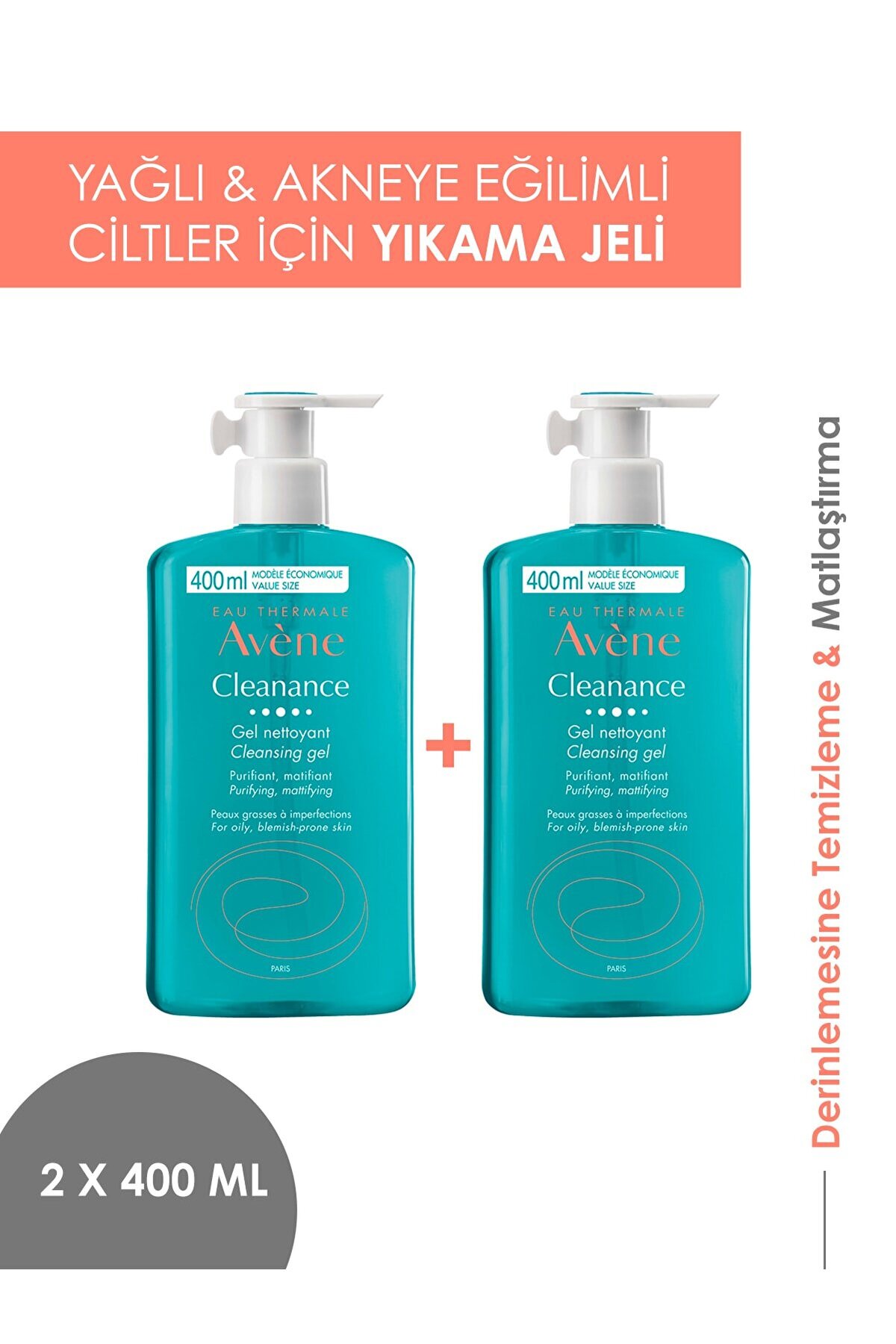 Avene Cleanance Gel Yüz Yıkama Jeli Nettoyant Cleansing Gel 400 Ml 2'li Avantaj Set