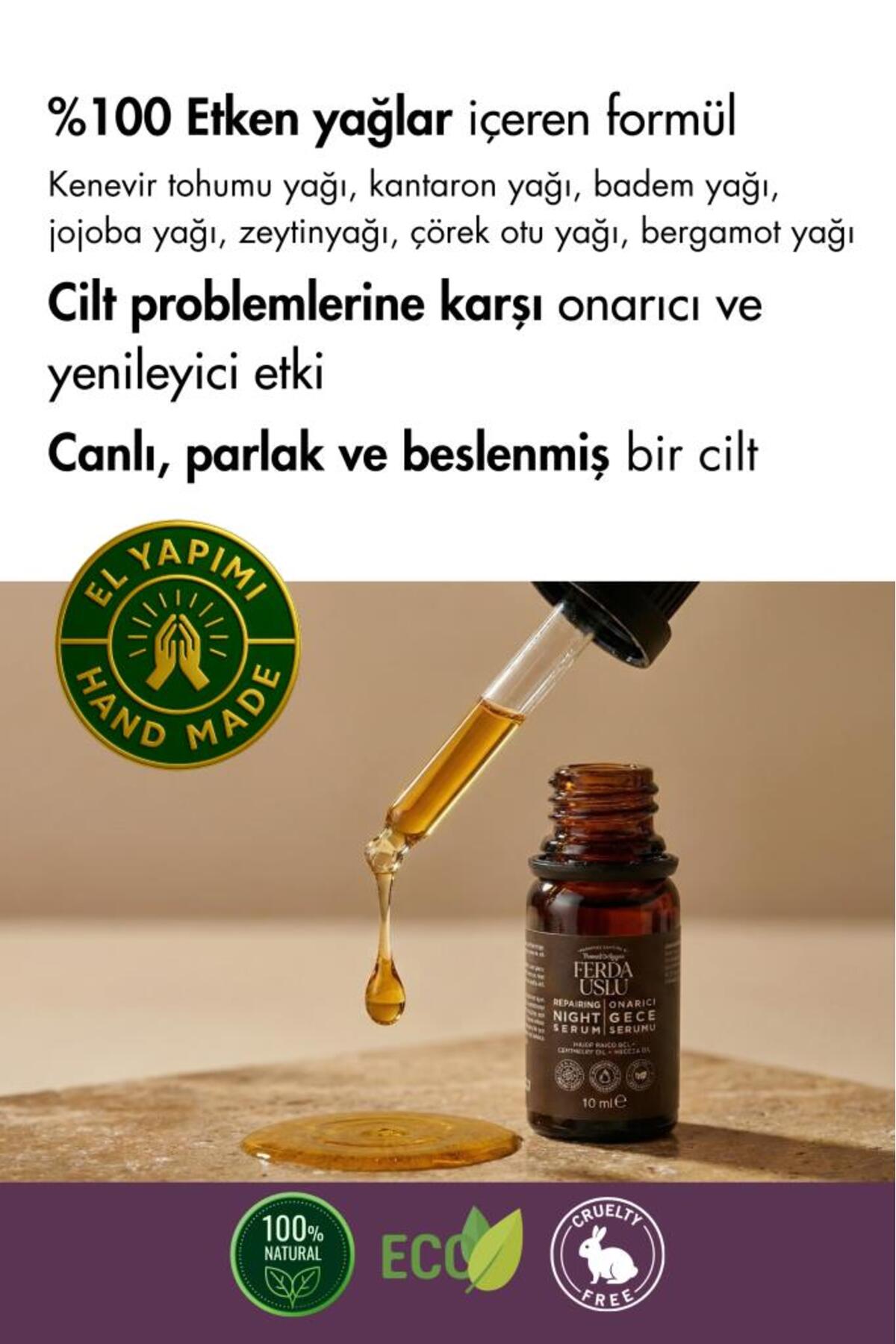 Ferda Uslu Premium Yoğun Nemlendirici Onarıcı Gece Serumu - Kenevir Tohumu Yağı 6 Etkili Doğal Yağ 10 ml - Görsel 3