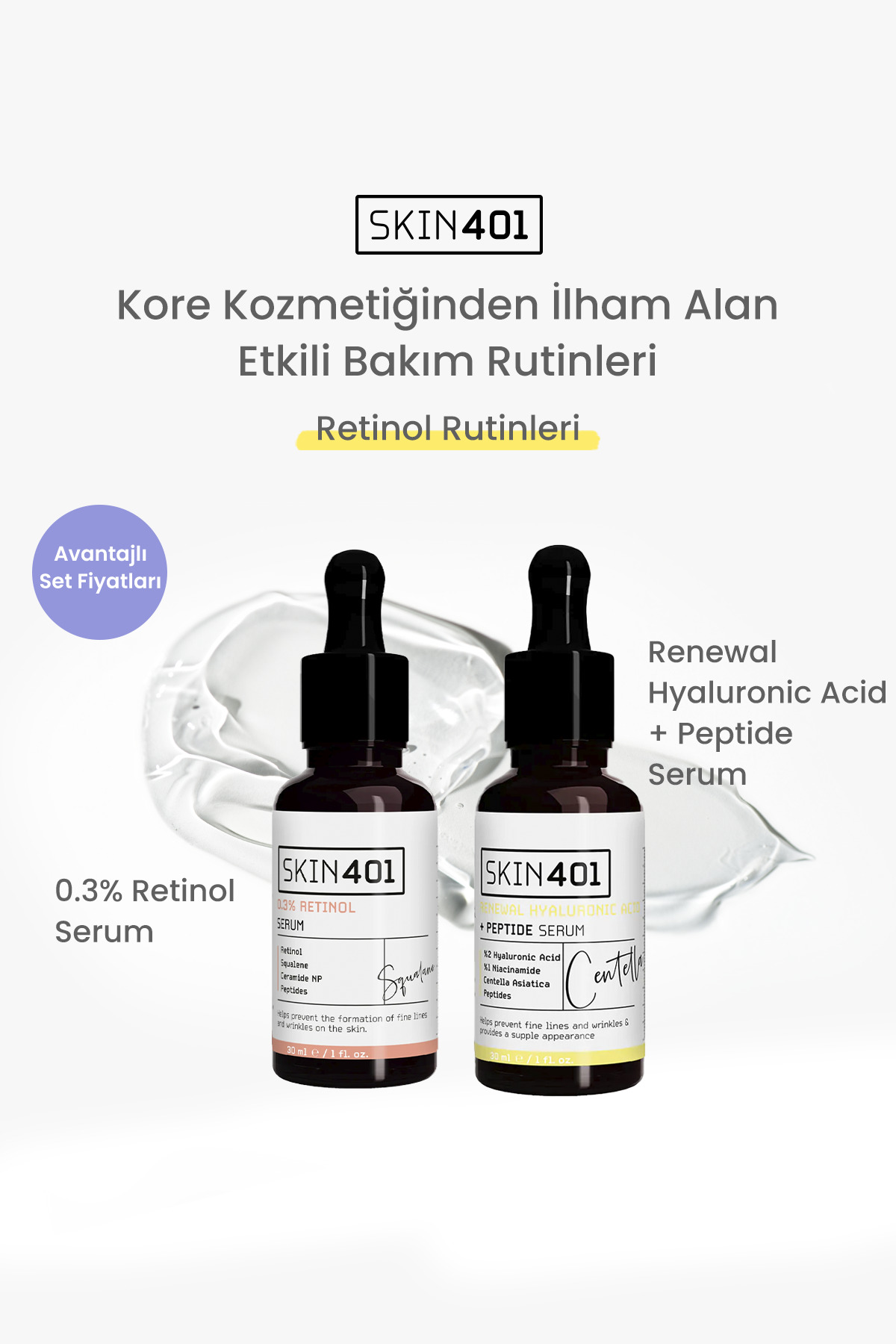 Skin401 Retinol ve Hyaluronik Asit Serum Seti - Görsel 2