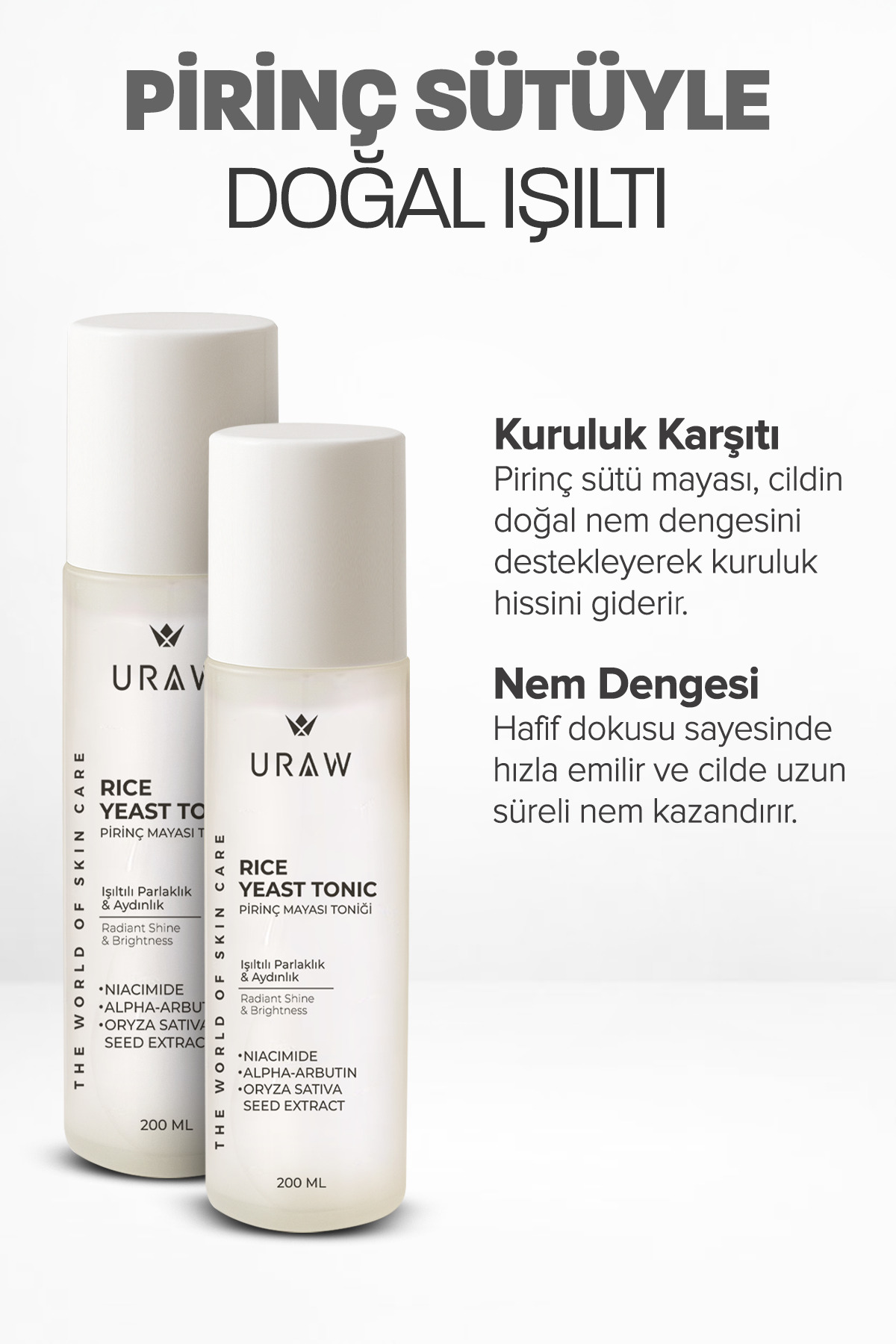 Uraw Beyazlatıcı, Aydınlatıcı ve Leke Karşıtı Cilt Toniği | Pirinç Mayası Tonik - Görsel 2