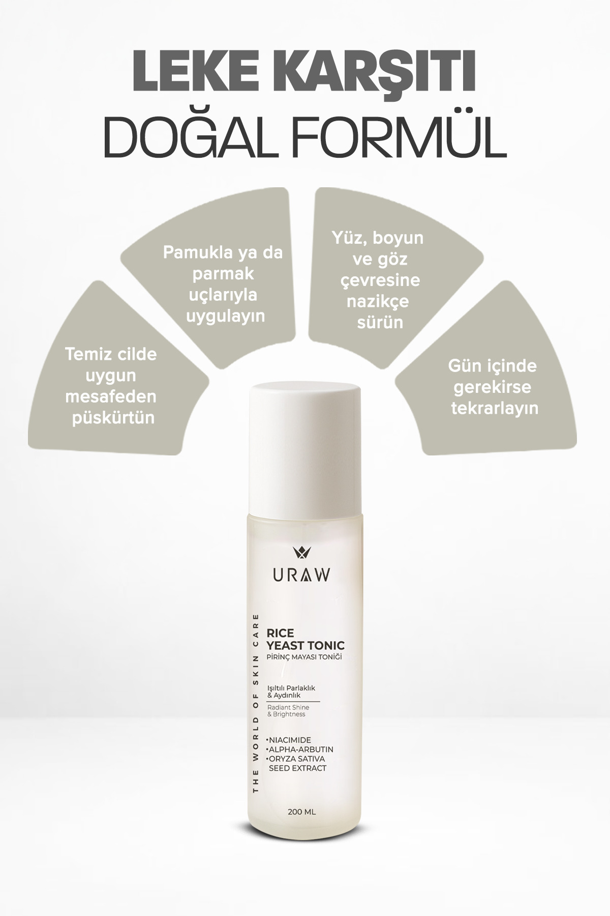 Uraw Beyazlatıcı, Aydınlatıcı ve Leke Karşıtı Cilt Toniği | Pirinç Mayası Tonik - Görsel 3