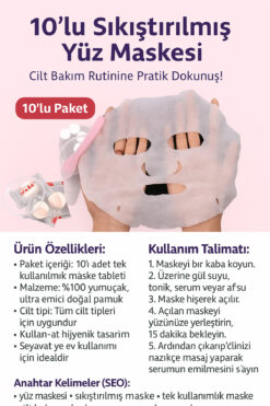 MİNGODAN 10 Adet Kore Sihirli Güzellik Yüz Maskesi Sıkıştırılmış Seyahat Islak Mendil Kağıt Maske Tabletleri