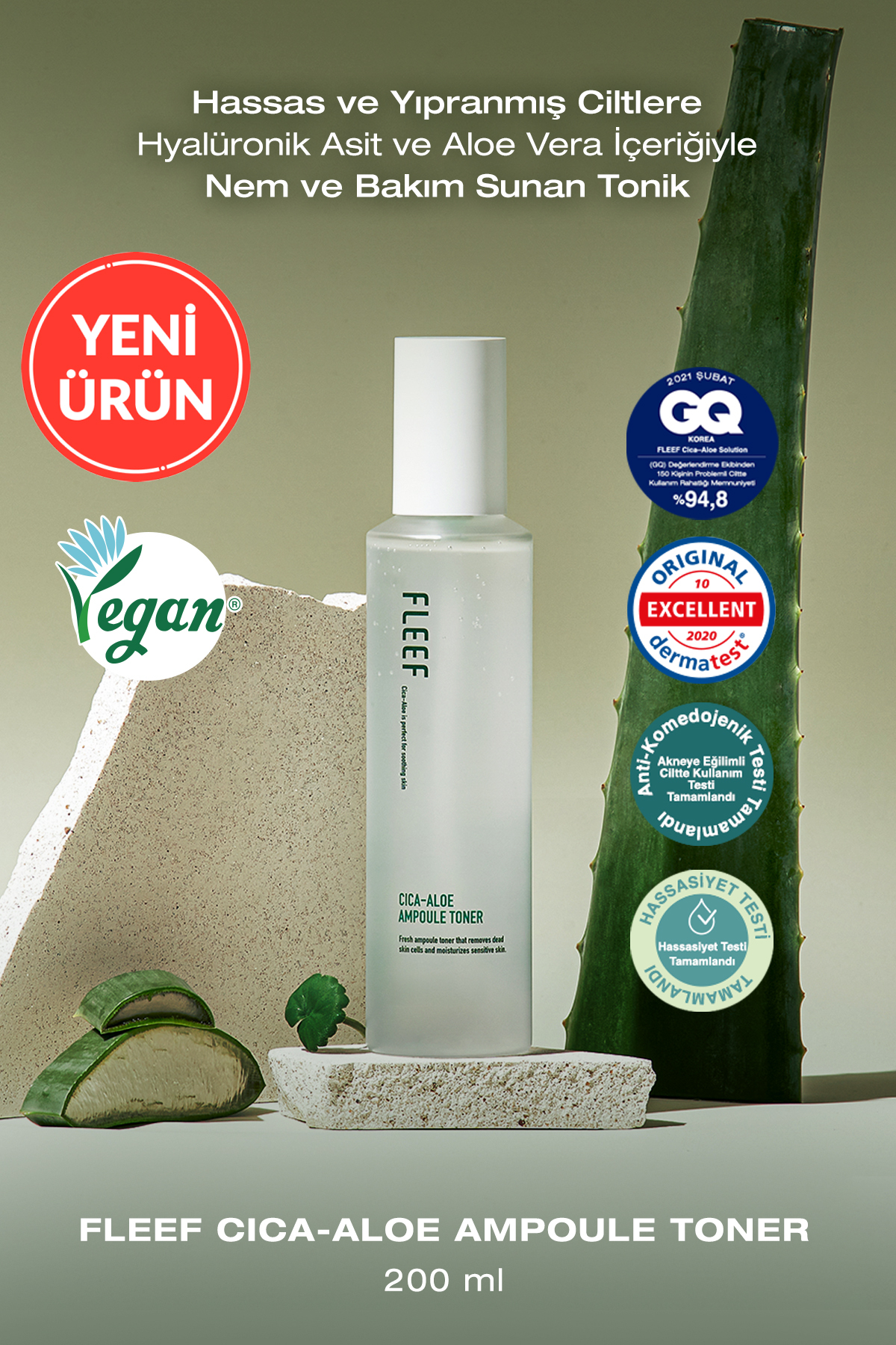 Dashu Hassas Ciltlere Nem ve Nazik Bakım Sunan Tonik Fleef Cica-Aloe Ampoule Toner