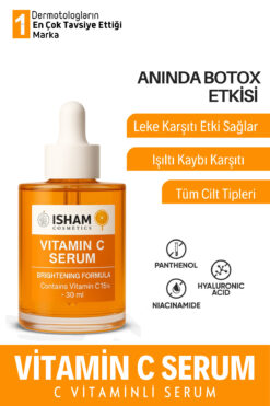 isham cosmetics Leke Karşıtı Aydınlatıcı Vitamin C Serum Ascorbic Asit, Ferulic Asit, Vitamin B5, Niacinamide 30 ml