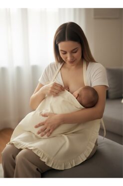 Alya Tiny %100 Pamuk Emzirme Örtüsü-Nefes Alabilen Yumuşak Kumaş -Fırfır Detaylı 2 Katlı İç Göstermez