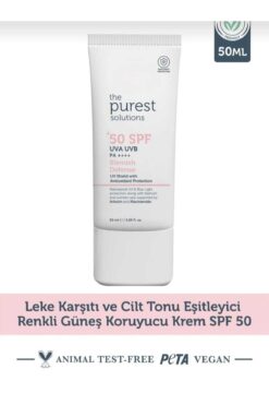 the purest solu Leke Karşıtı ve Cilt Tonu Eşitleyici Renkli Güneş Koruyucu Krem SPF 50, 50 ml