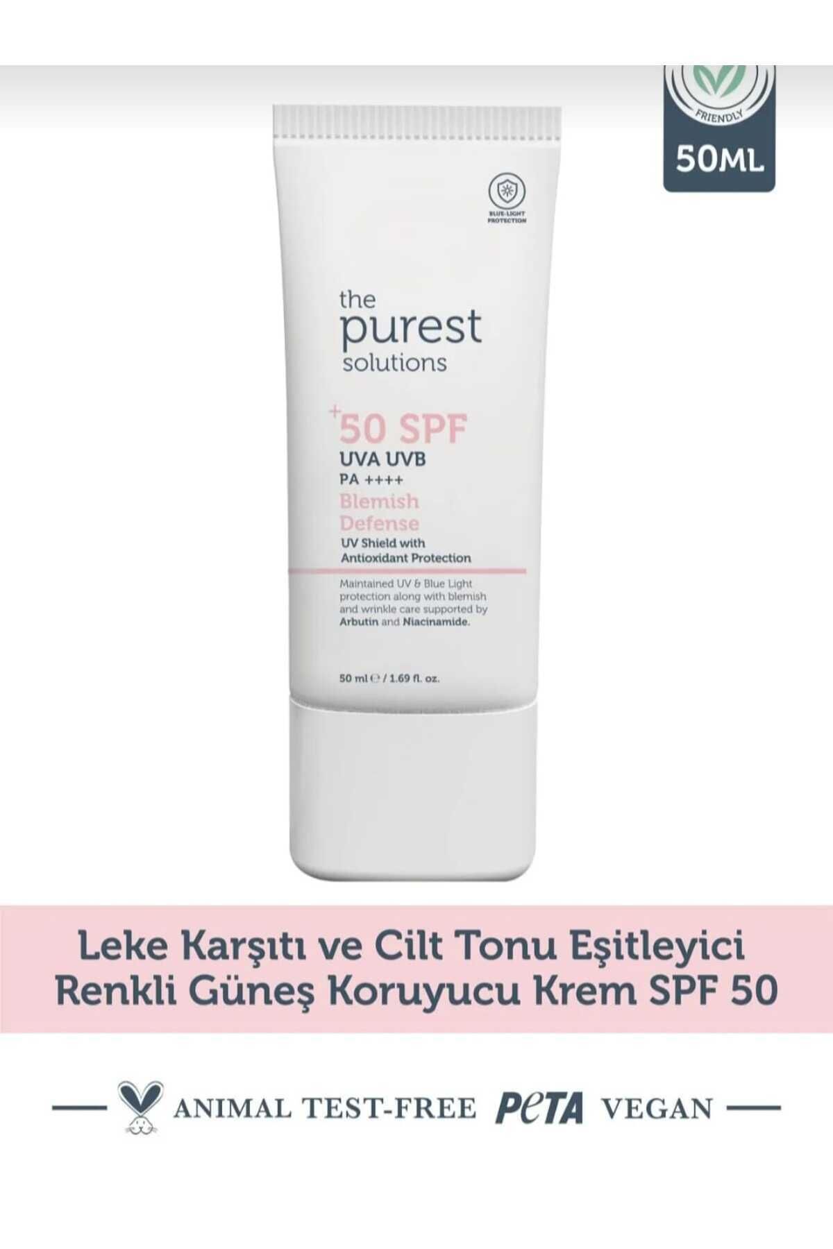 the purest solu Leke Karşıtı ve Cilt Tonu Eşitleyici Renkli Güneş Koruyucu Krem SPF 50, 50 ml