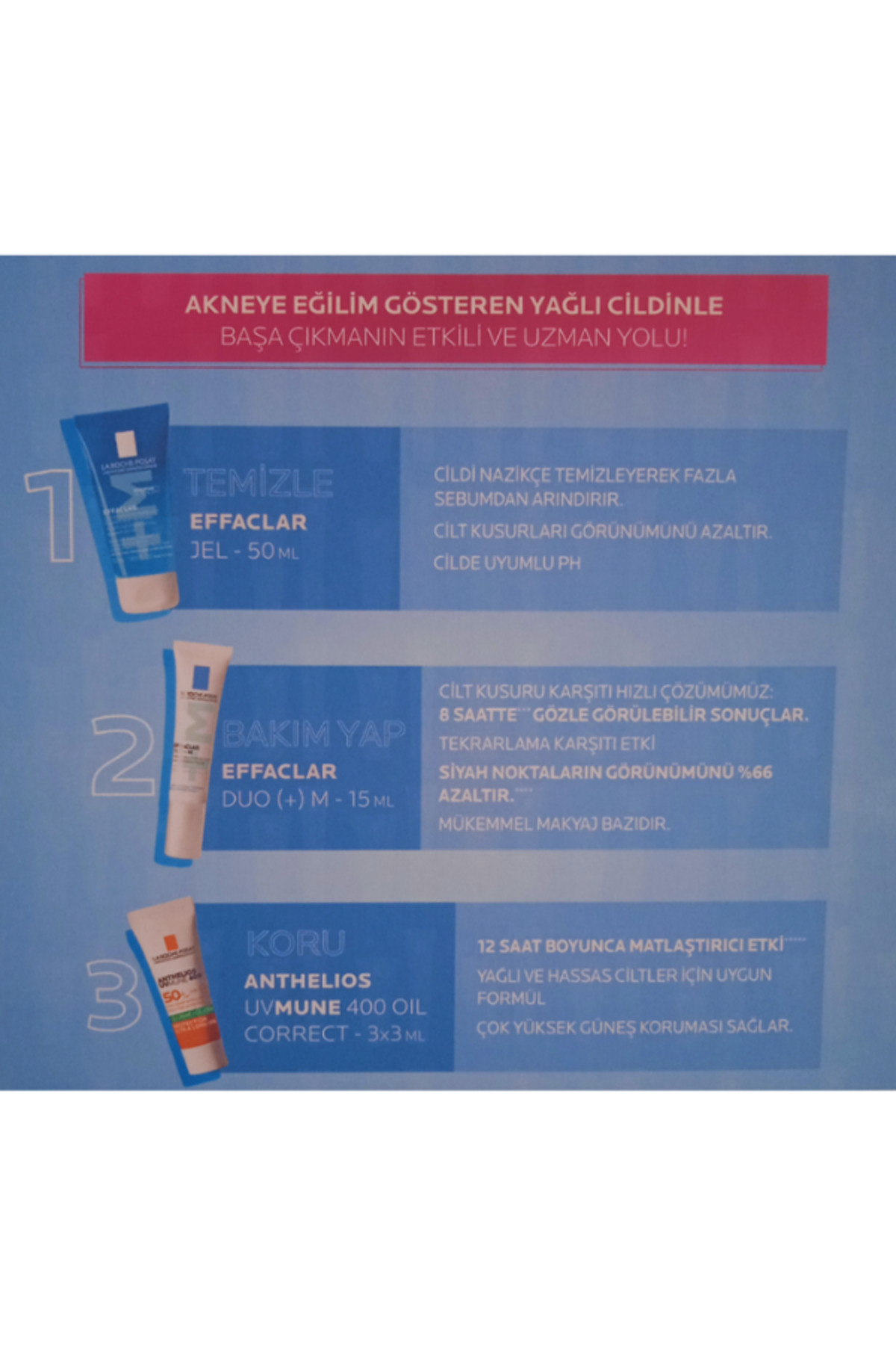 La Roche Posay YENİ EFFACLAR TANIŞMA KİTİ / AKNEYE EĞİLİMLİ YAĞLI CİLTLER İÇİN - Görsel 3