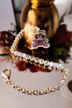 Sahi Aksesuar Isimli Beyaz Taşlı Gold Ayı Klips Bebek Emzik Zinciri - TYBEZYI1710