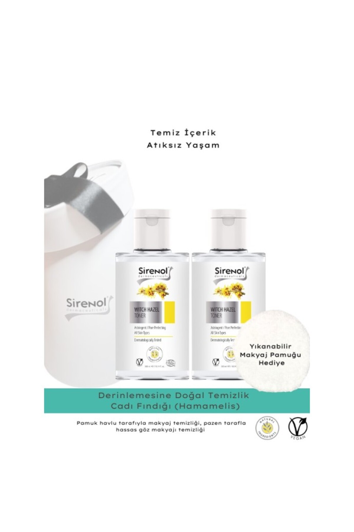 Sirenol Doğal Cadı Fındığı Cilt Sıkılaştırıcı 2'li Tonik Set (1 Adet Ped Hediyelidir) - Görsel 2