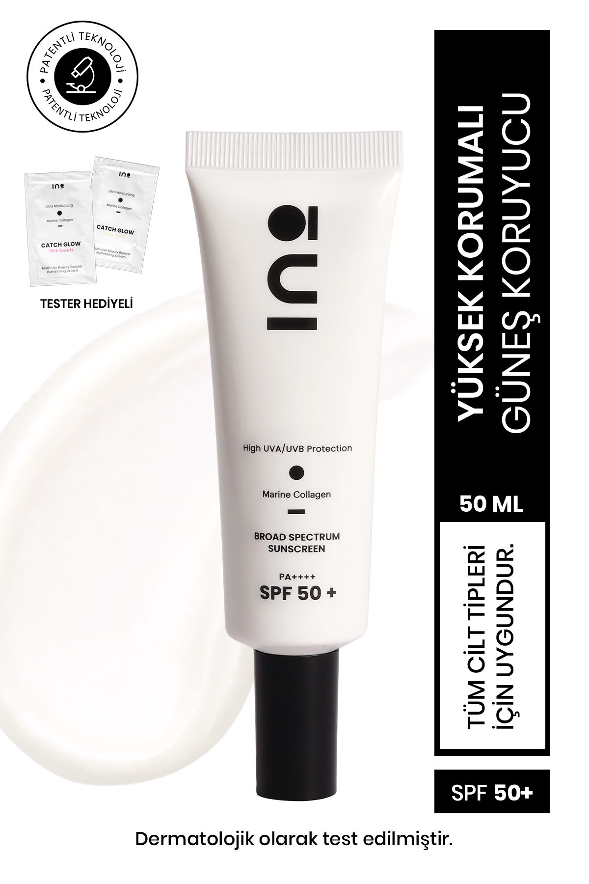 INO Beauty SPF50+ Yüz Güneş Kremi Yüksek Korumalı 00 Clear 50ml (Saf Kolajen)