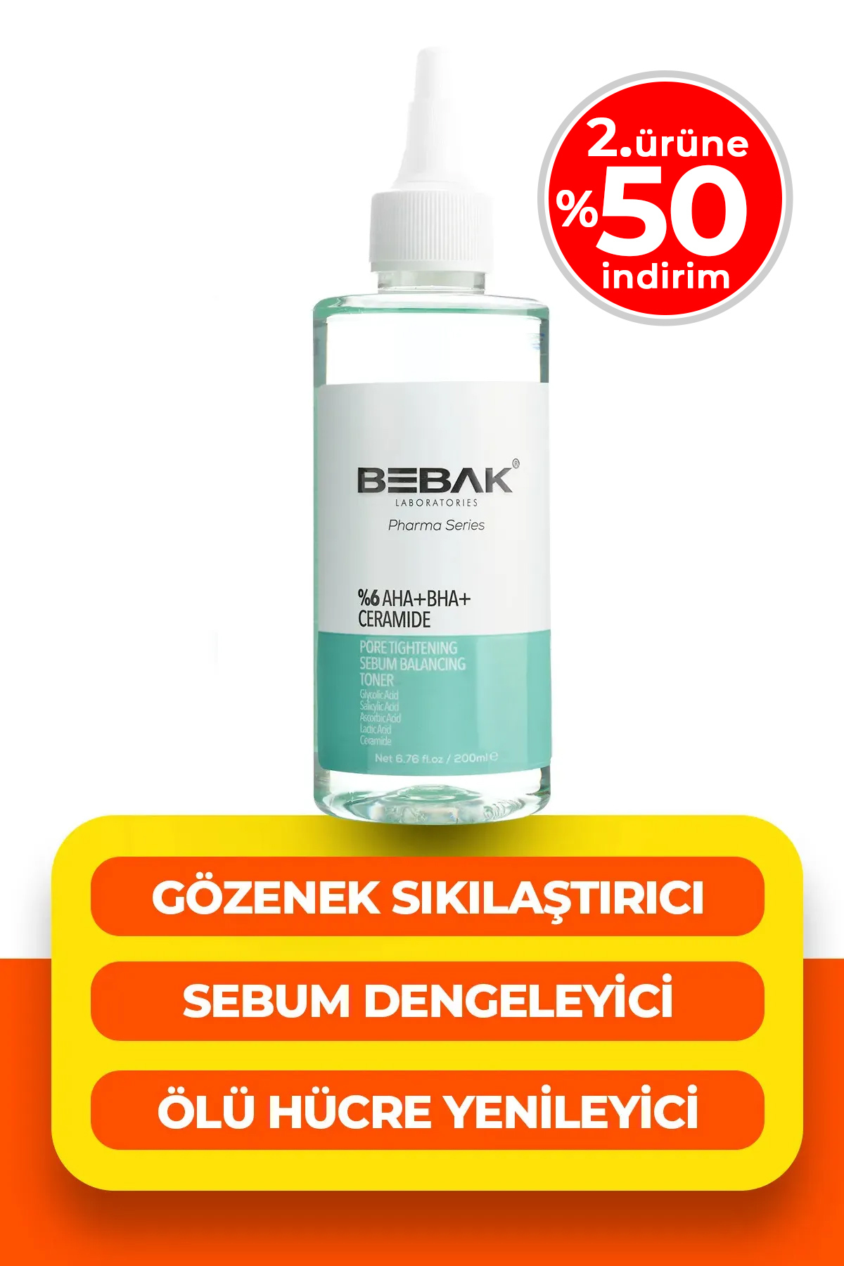 Bebak Pharma Gözenek Sıkılaştırıcı Ve Siyah Noktalara Etkili Tonik 200ml (GLYCOLİC ACİD 5% AHA)