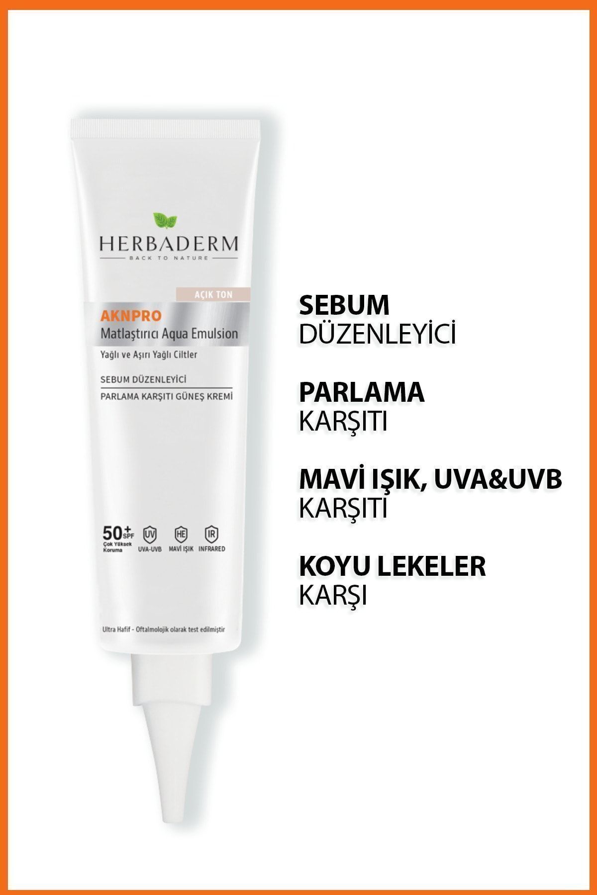 Herbaderm Akne Ve Yağlanma Karşıtı, Matlaştırıcı Güneş Koruyucu Krem Spf 50 Renkli Açık Ton 40 ml - Görsel 3