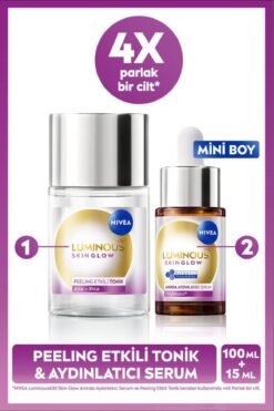 NIVEA Luminous630 Skin Glow Anında Aydınlatıcı Serum 15ml ve Peeling Etkili Tonik 100ml, Eşit Cilt Tonu