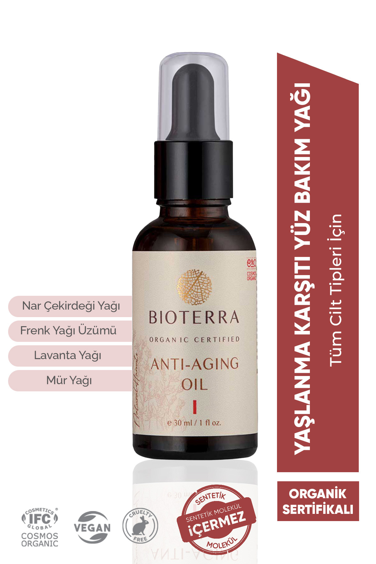 Bioterra Organik Kolajen Destekleyici Anti-aging Yüz Bakım Yağı 30 ml - Besleyici Ve Nemlendirici Masaj Yağı