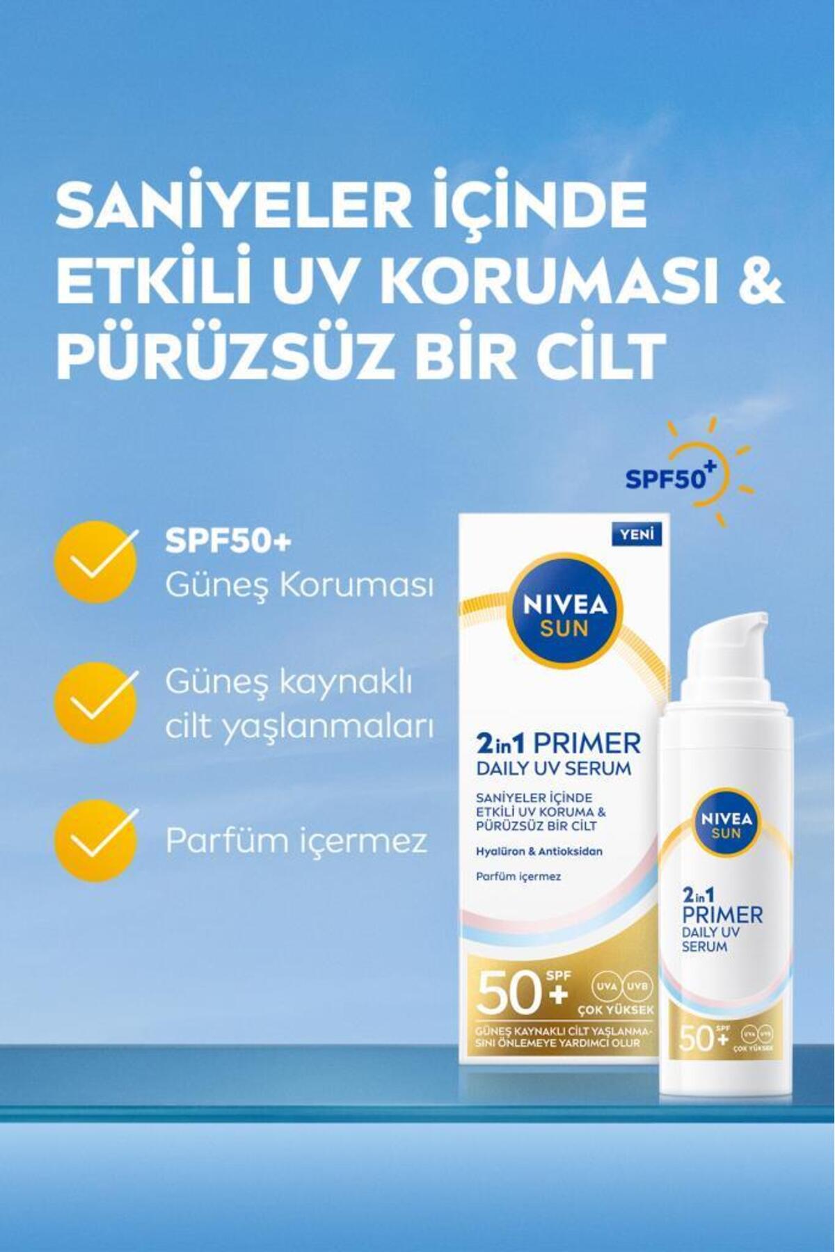 NIVEA SUN SPF50 Primer Güneş Koruyucu Nemlendirici Makyaj Bazı 30ml, Hyaluron, Antioksidan - Görsel 2