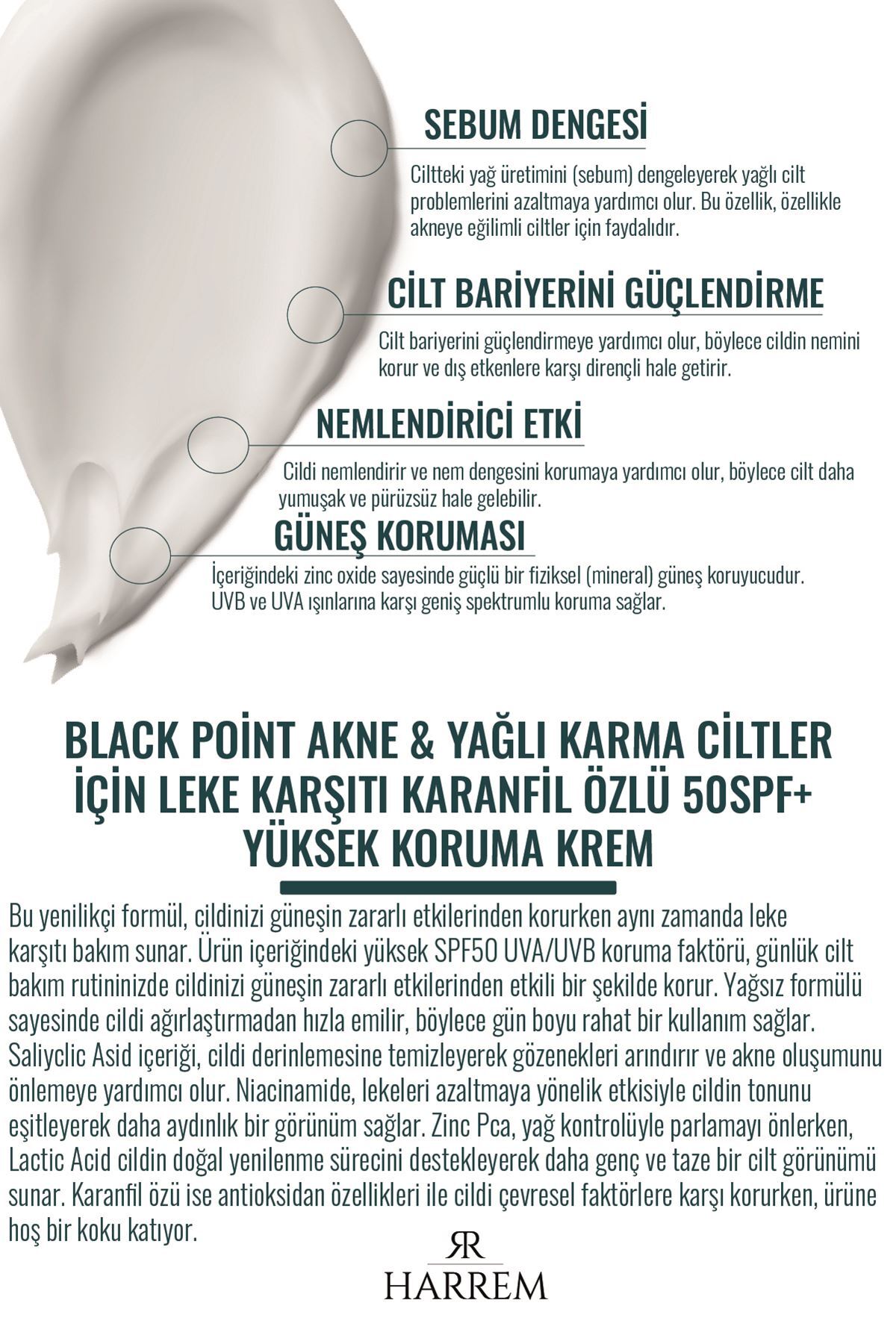 Harrem Akneli&yağlı Ciltler Leke Karşıtı Yüksek Koruyucu Yağsız Spf50 Uva/uvb Güneş Kremi 50 ml Black P.in - Görsel 2