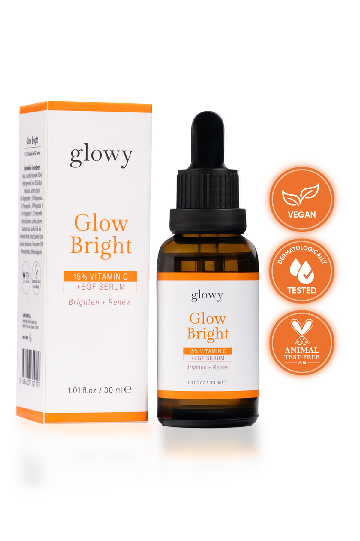 GLOWY %15 C Vitamini Yüz Serumu Aydınlatıcı Leke Karşıtı Cilt Bakımı Glow Bright 30ml - Görsel 2