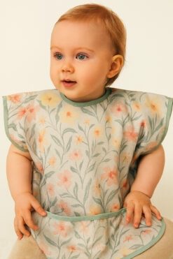 BibKing Çiçek Desen Kısa Kollu Sıvı Geçirmez Aktivite ve Mama Önlüğü Su Geçirmez Bebek Önlük