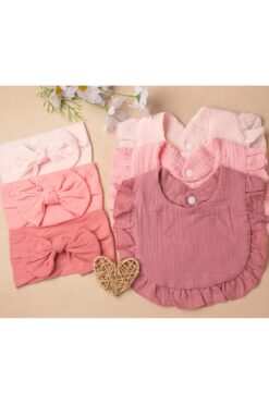 MİNİSSTORE Bebek muslin mama önlüğü bandana set