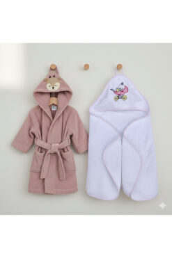 zera collection Bebek Bornoz Kundak Havlu Set - % 100 Pamuk