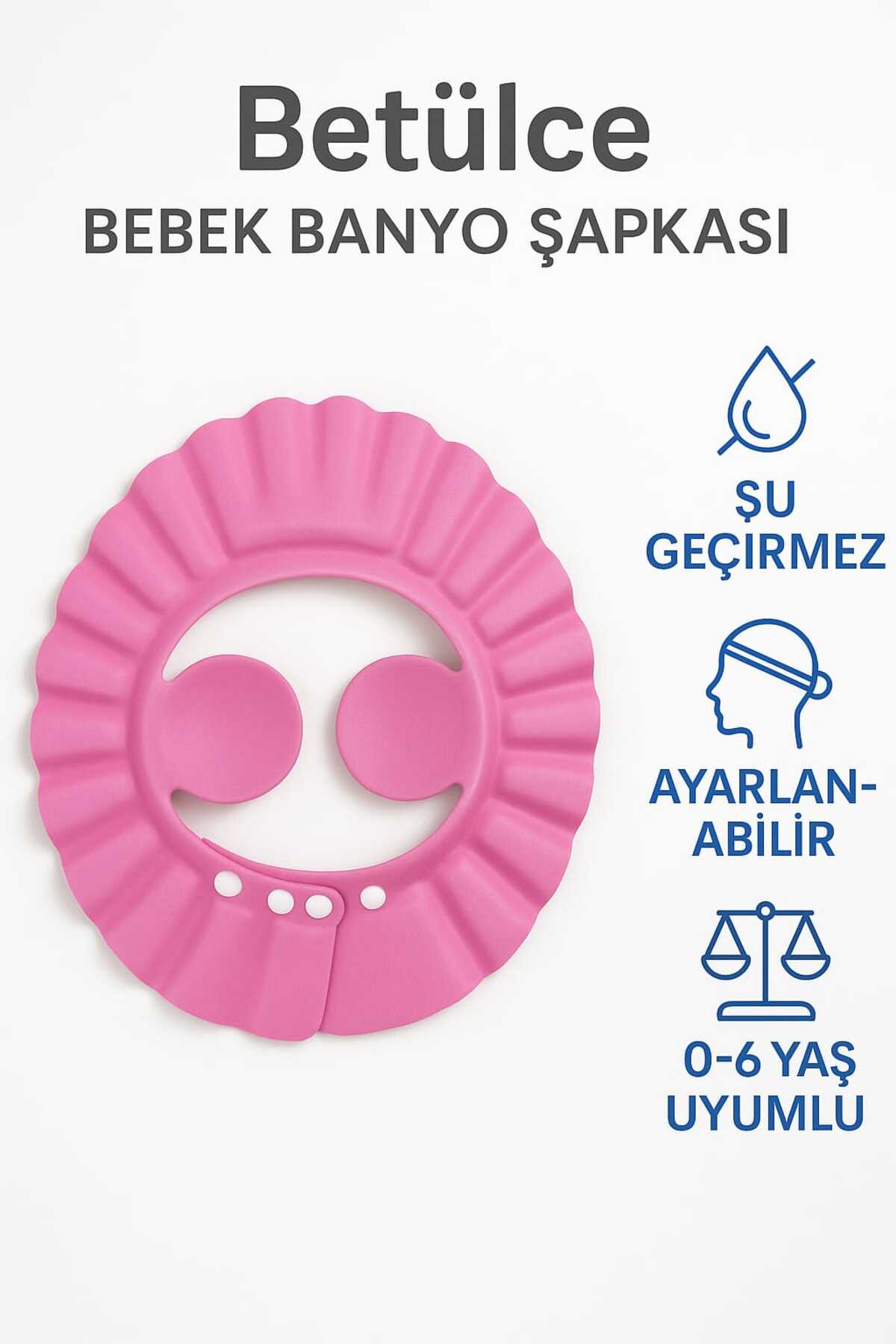 Betülce Bebek Banyo Şapkası – Ayarlanabilir, Su Geçirmez, Göz Koruyucu- pembe