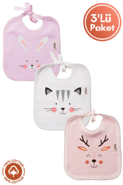 Miniel Unisex Bebek Yenidoğan Penye Organik Pamuklu Hayvan Figürlü 0-3 Ay Bebek Önlüğü 3'Lü Set